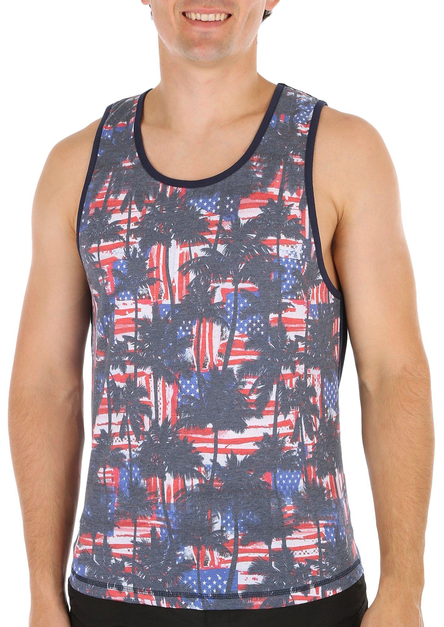 Distortion Mens Palm Trees Flag Sublimation Tank Top