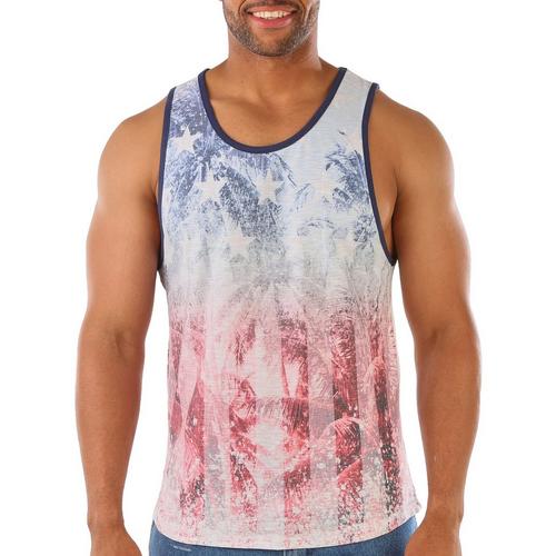 Distortion Mens Flag Palm Trees Sublimation Tank Top