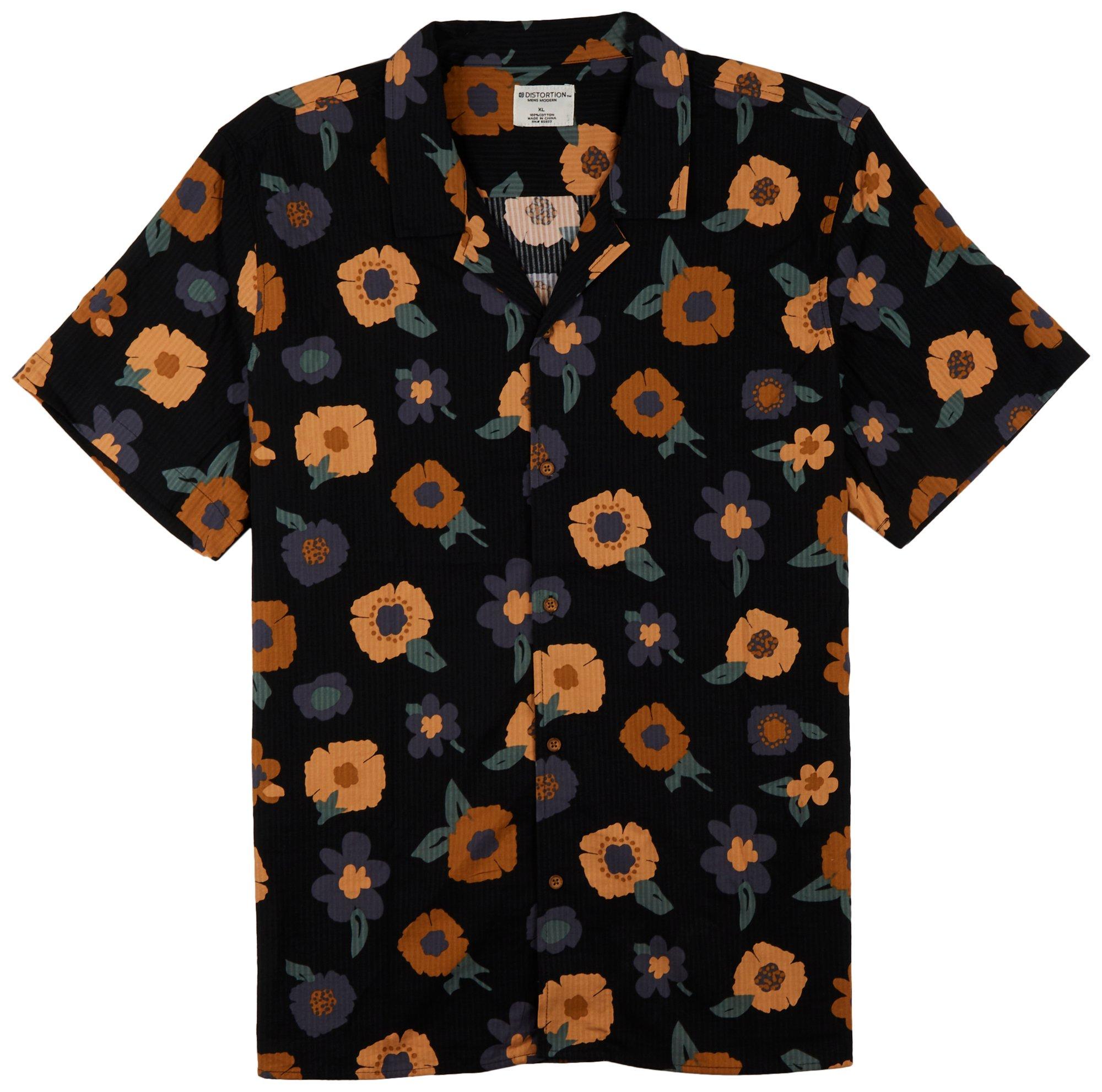 Mens Seersucker Floral Short Sleeve Shirt