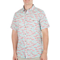 Distortion Mens Flamingo Button Up Short Sleeve Shirt