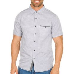 Mens Micro Print Button Up Short Sleeve Shirt