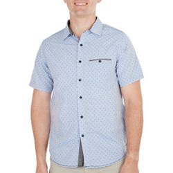 Distortion Mens Micro Print Button Down Short Sleeve Shirt