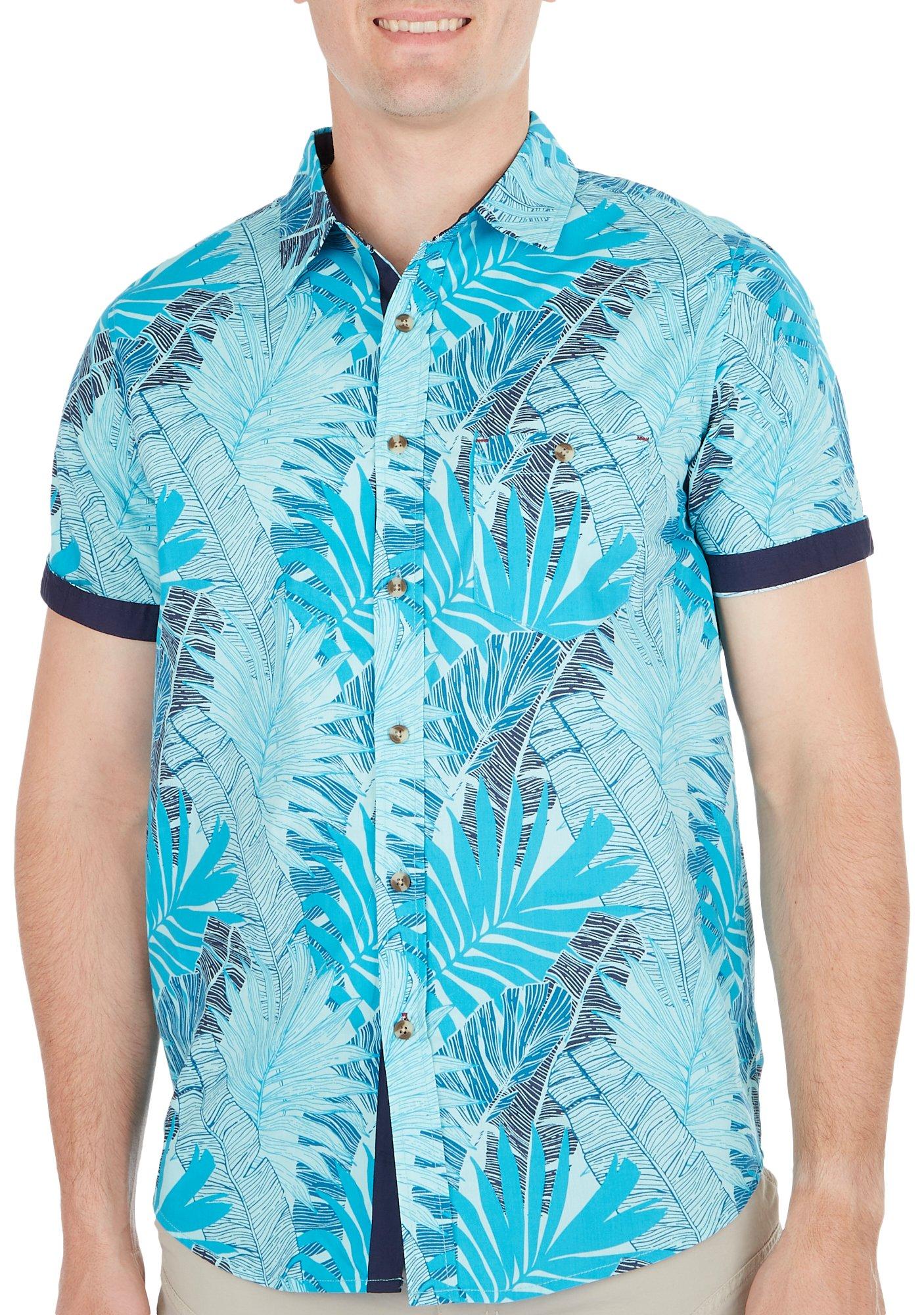 Distortion Mens Palm Print Button Up Short Sleeve Shirt