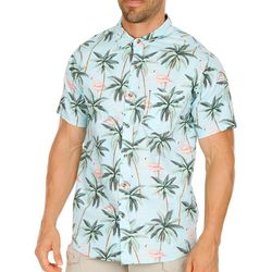 Distortion Mens Palm Flamingo Button Up Short Sleeve Shirt