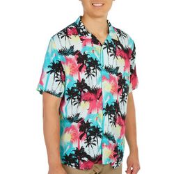 Thread Wave Mens Palm Tree Print Woven Short Sleeve Shirt