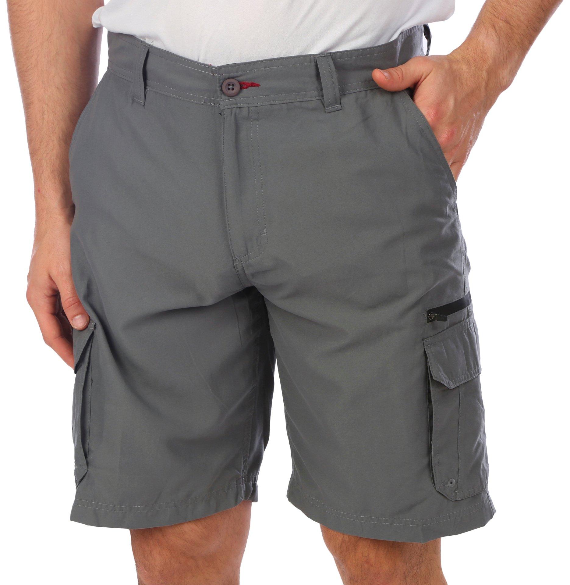 Mens Solid Zipper Traveler Cargo Shorts