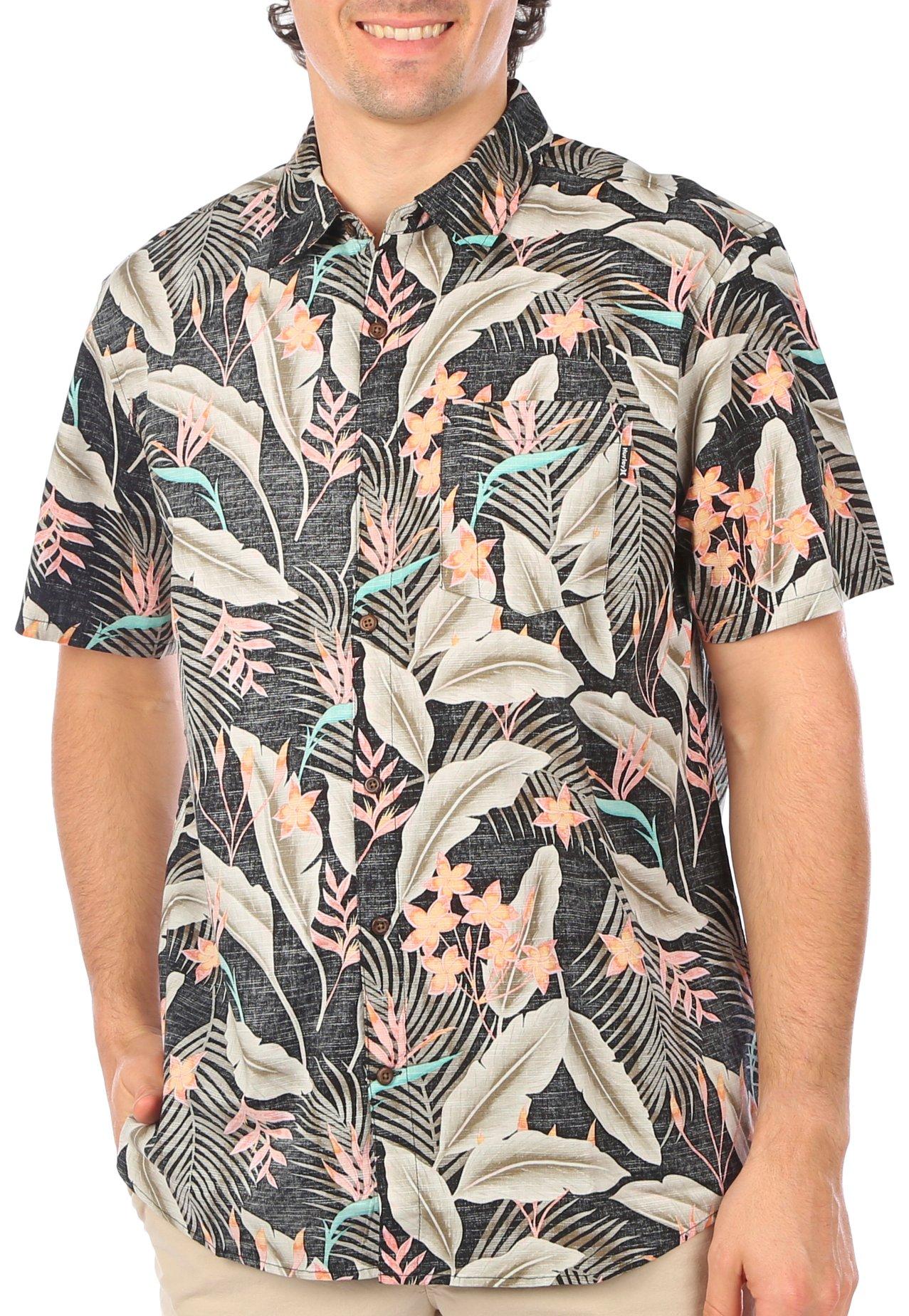 Mens Tropical Print Button Down Shirt Top