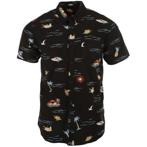 Mens Oasis Eco Print Short Sleeve Button Up