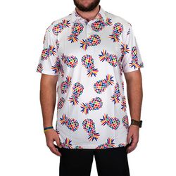Mens White Pineapple Party Golf S/S Polo