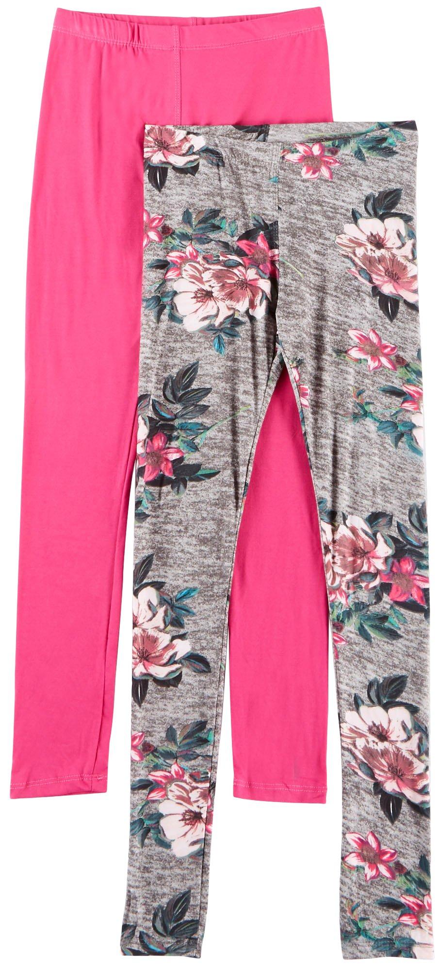 1st Kiss offers styles for the fun, free-spirited trendsetter. This two pack of leggings feature a pair of large floral print leggings and a bright solid pair of leggings with elastic waists and a close, flattering fit.