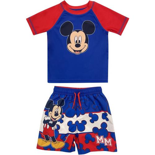 Disney Mickey Mouse Toddler Boys Short Sleeve T-Shirt and Mesh Shorts Set Blue 3T