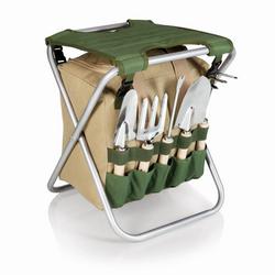 Olive Green Gardener Seat with Gardening Tool Set
