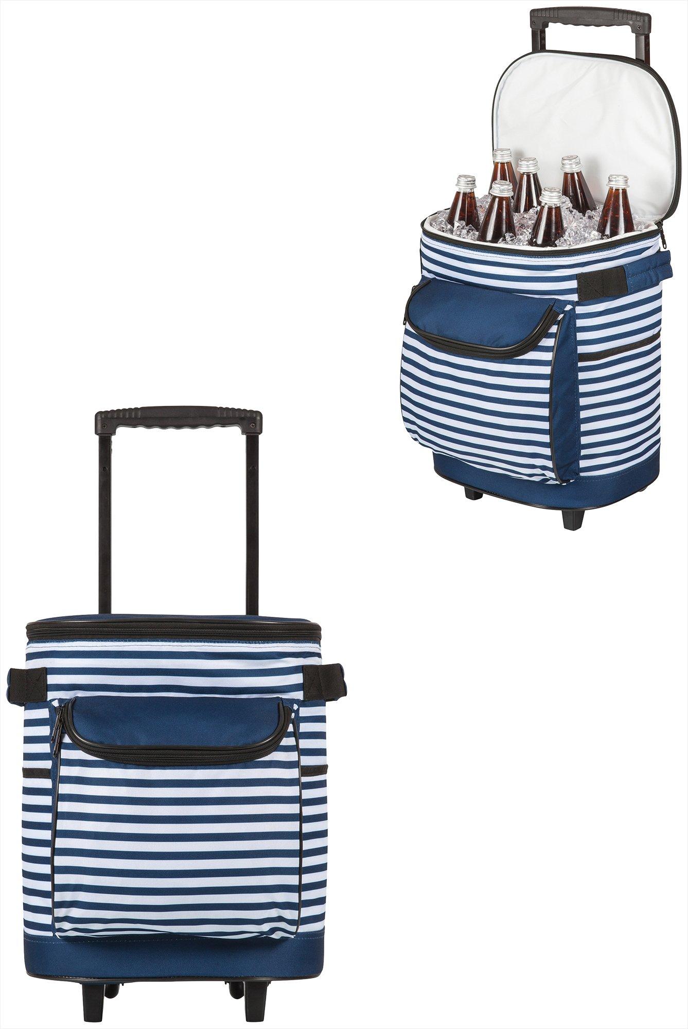 Oniva Navy & White Stripe Portable Rolling Cooler