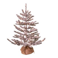 3-Foot Pre-Lit Flocked Pine Christmas Tree with Burlap
