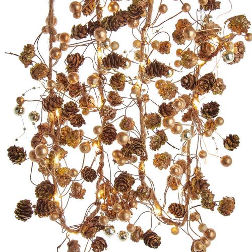 6-Foot Battery-Operated Gold Pinecone and Berry Rope Garland