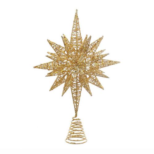 16.5-Inch Gold Glitter Wire 3D Star Tree Topper