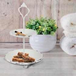 Two Tier White Metal Trinket Tray with Handle