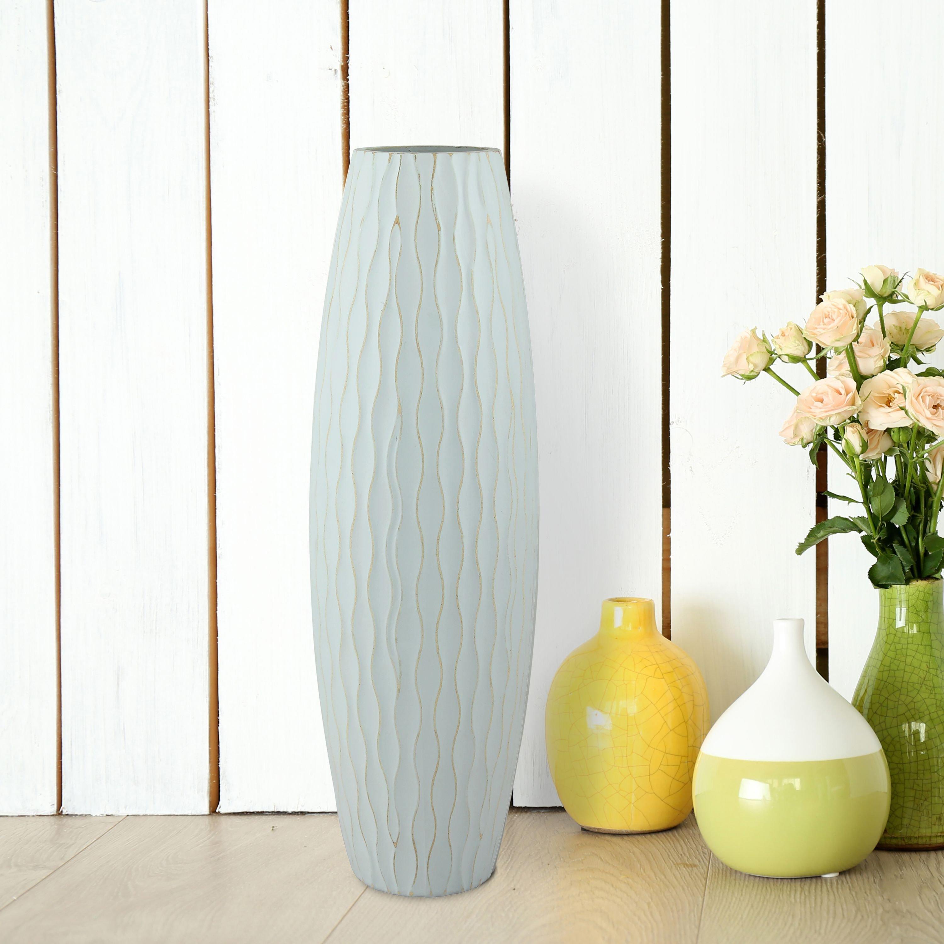 Vintage Textured Large Blue Tall Wooden Vase
