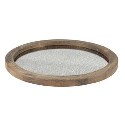 Round Natural Wood Tray with Antique Mirror