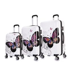 INUSA Butterfly Hardside Lightweight 3 pc Luggage Set