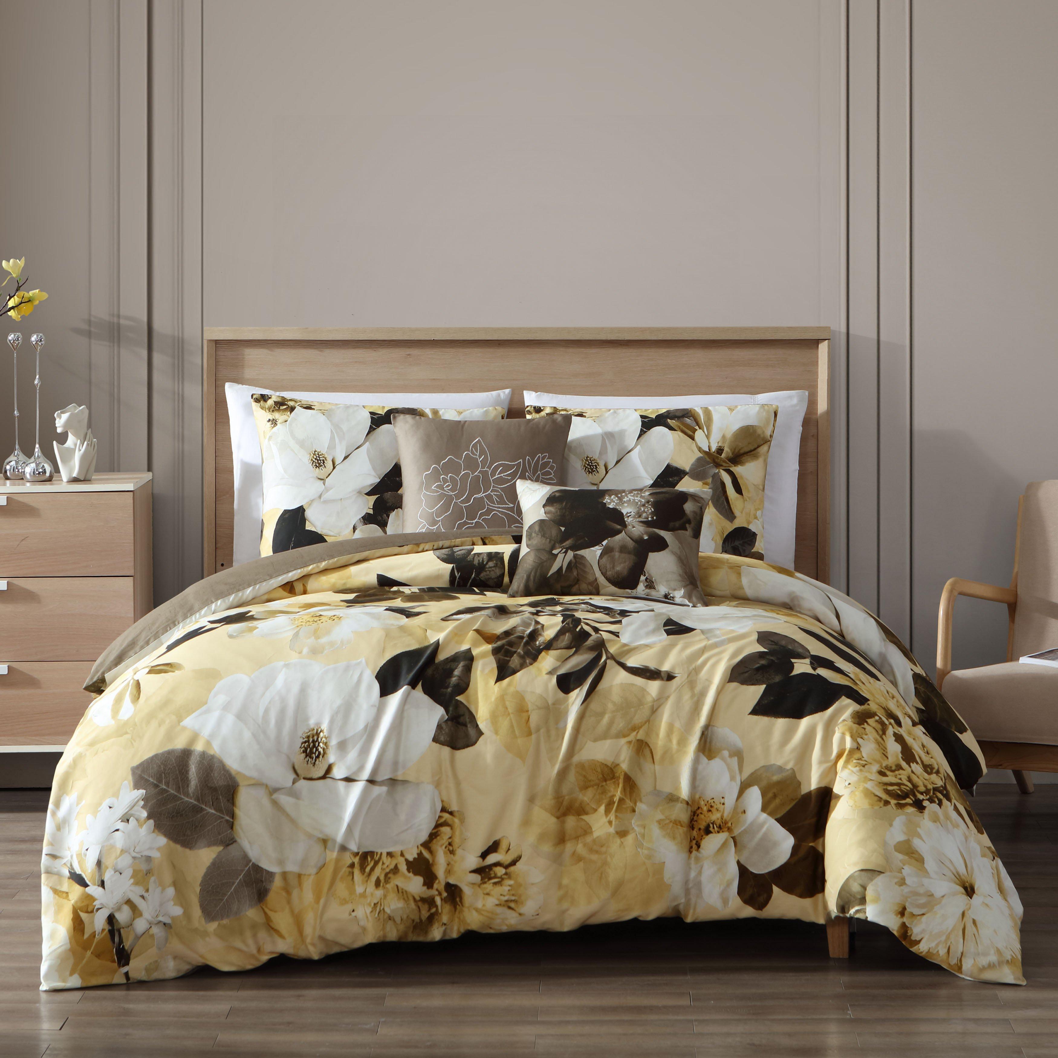 Bebejan Yellow Magnolia 5-Piece Reversible Comforter Set
