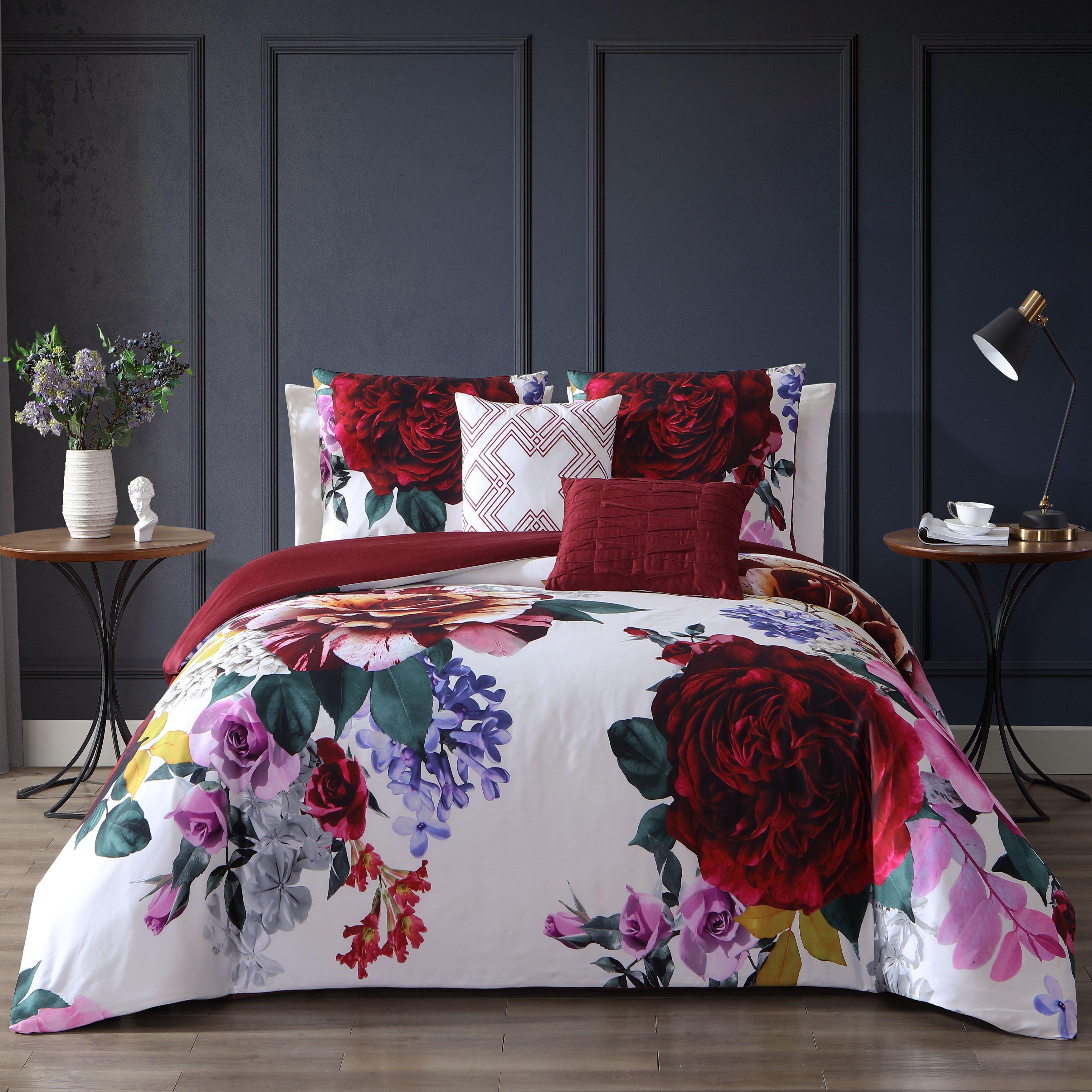 Bebejan Magenta Floral 5-Piece Reversible Comforter Set