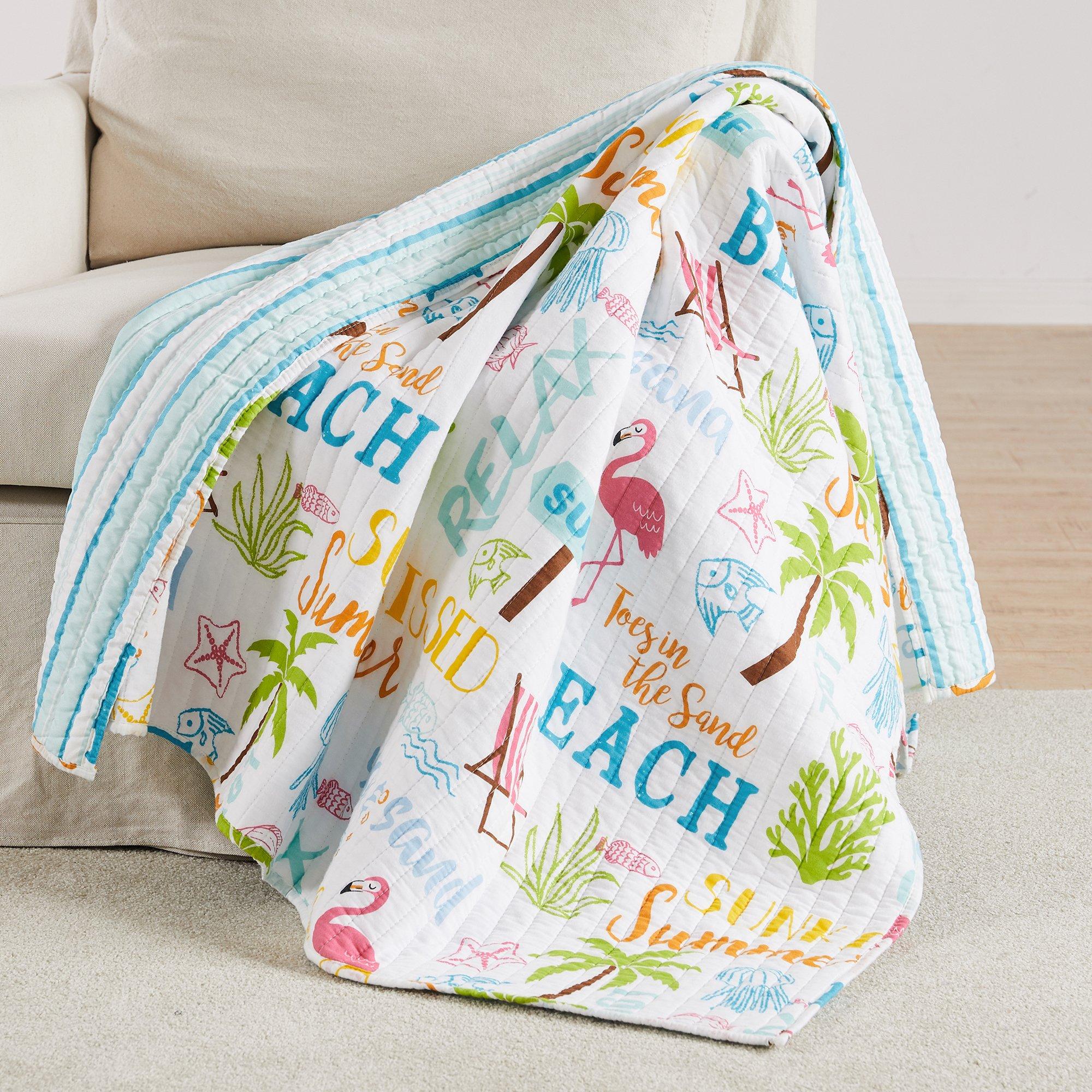 Coastal Beach Days Quilted Reversible Throw