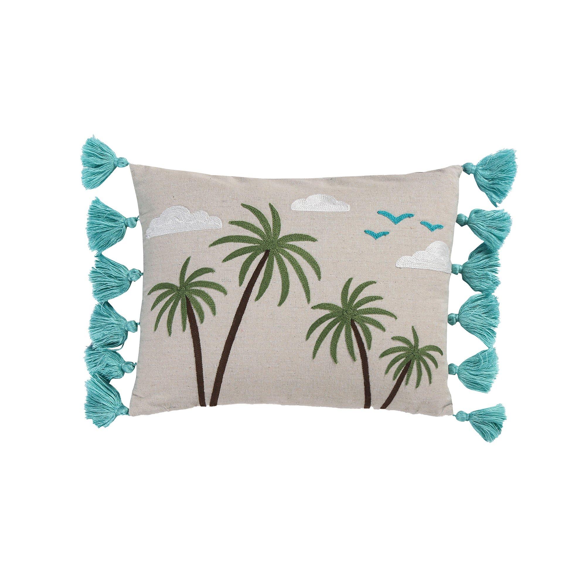 Coastal Beach Days Palm Tassel Pillow