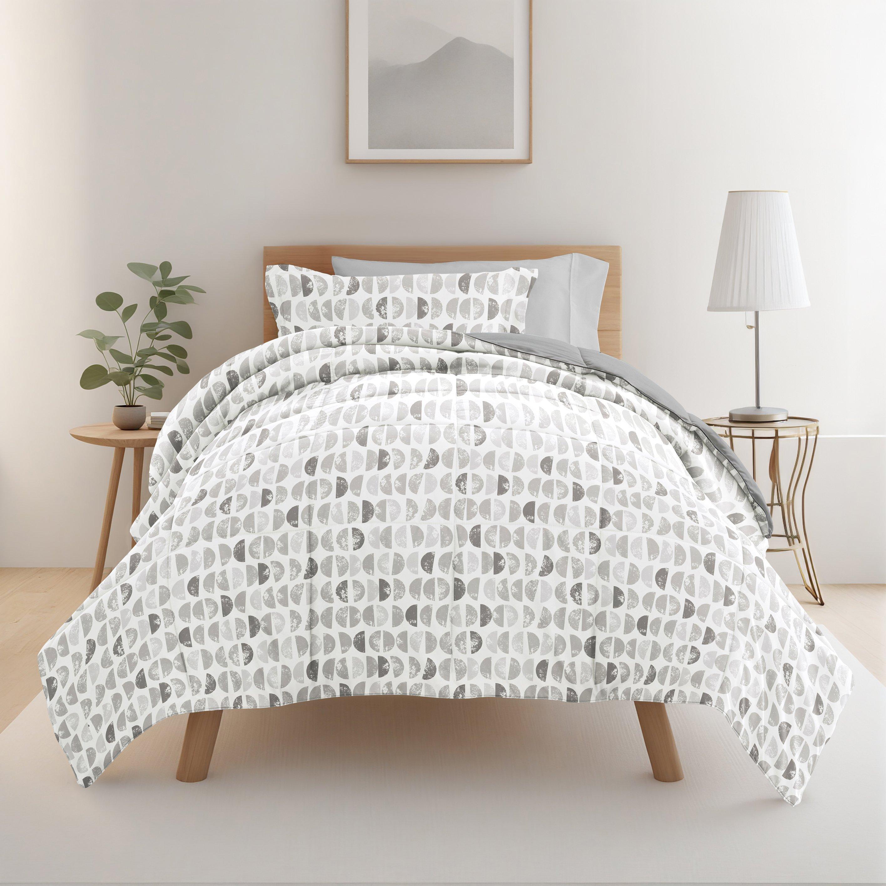8 Piece Light Gray Patterned Comforter Dorm Set Bundle