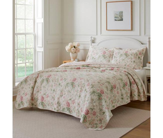 Laura Ashley Breezy Floral 100% Cotton Reversible Quilt Set