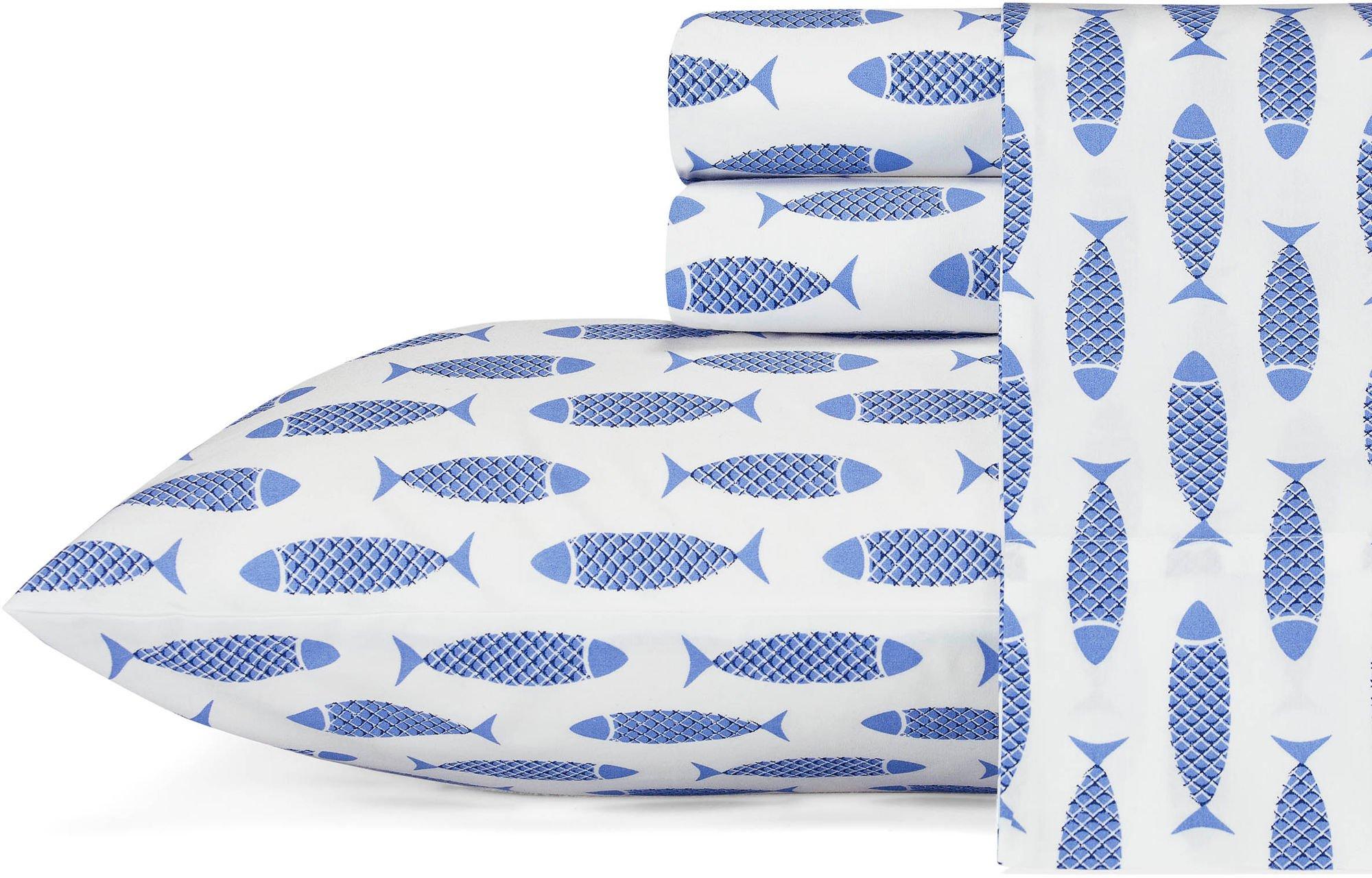Photos - Pillowcase NAUTICA Woodblock Fish Sheet Set 