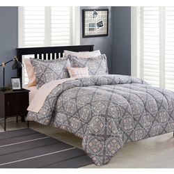 Bella Home Damask Coral Gray Comforter Set