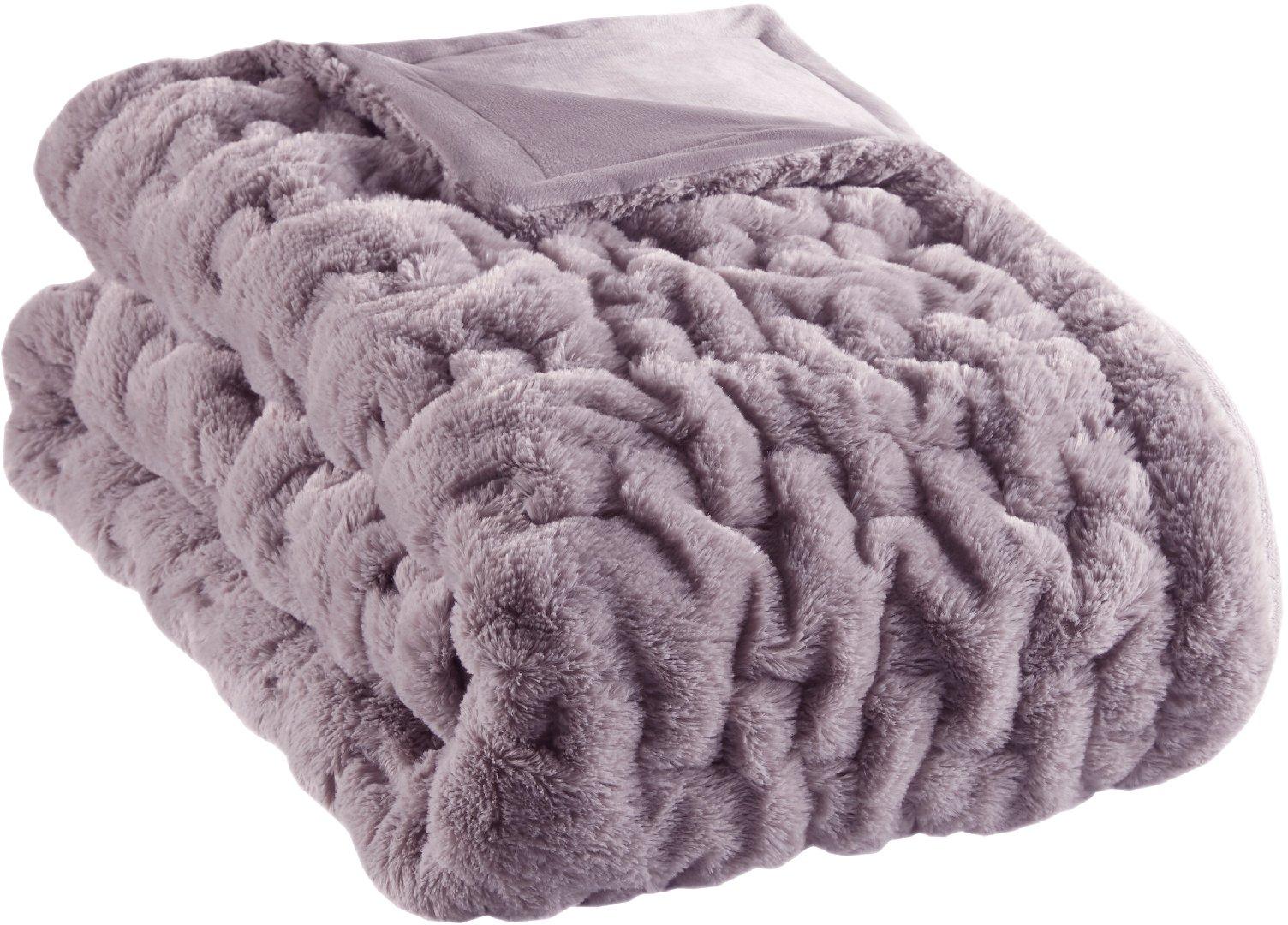 Madison Park Ruched Fur Throw Blanket