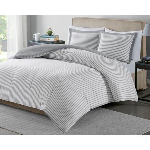 Madison Park Essentials Hayden Grey Stripe Duvet Cover Set