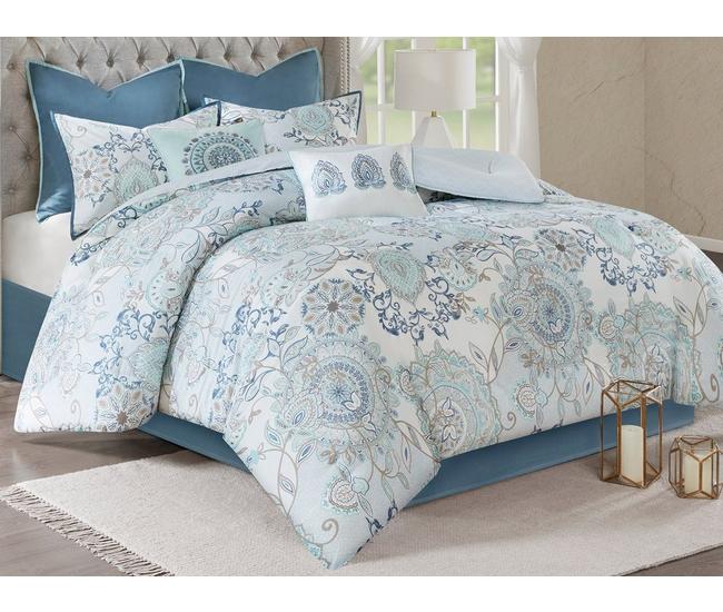 Loleta Blue White 8-Piece Comforter Bed Set