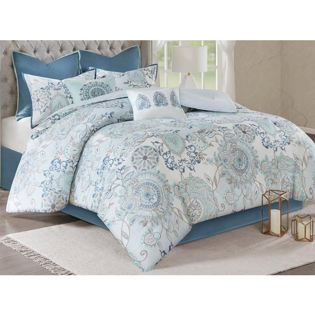 Details about   Madison Park Isla King Size Comforter Set with Designs Printed Cotton Percale Bo 