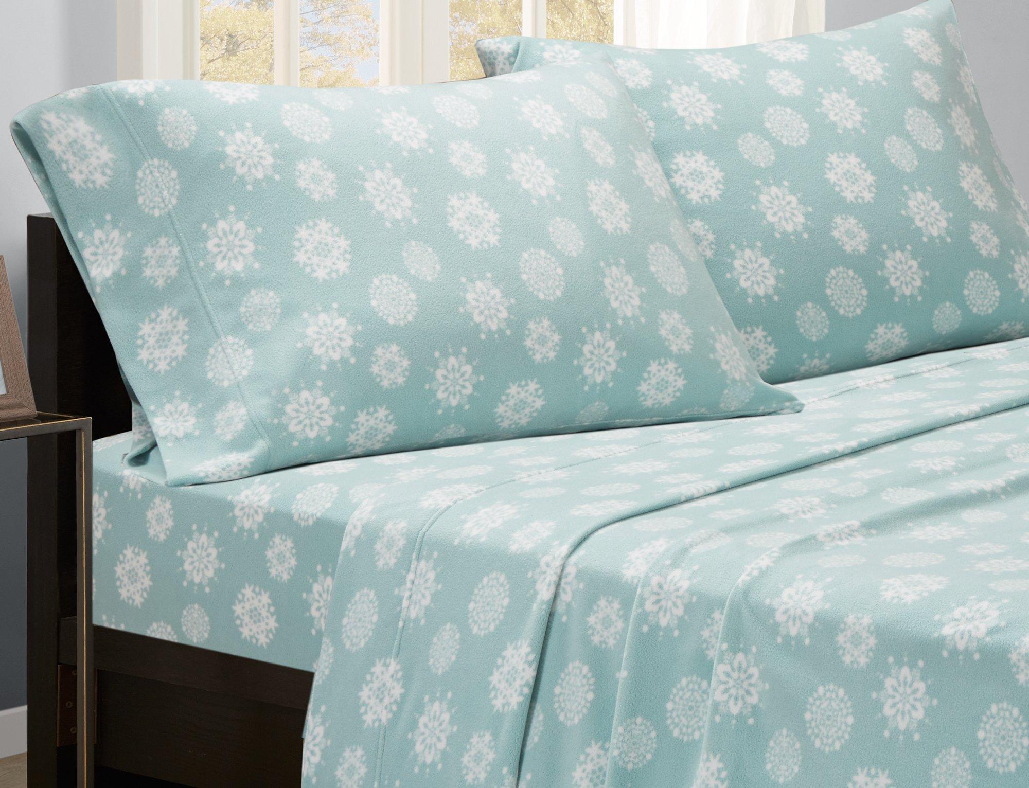 True North Blue Snowflake Micro Fleece Sheet Set