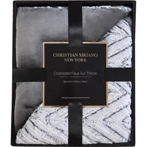 Christian Siriano NY Chevron Grey Faux Fur Throw