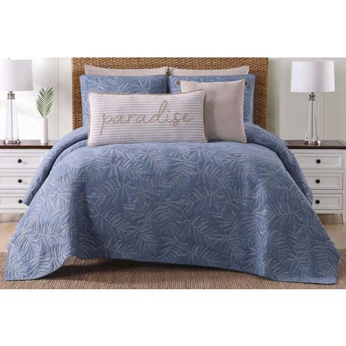 American Traditions Blue Chambray Cotton 3 Piece Quilt Full Queen Set