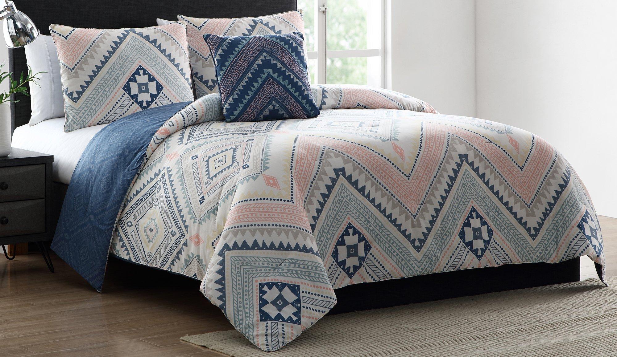 Morgan Home Sarah Blue And Pink Tribal Print Comforter Set