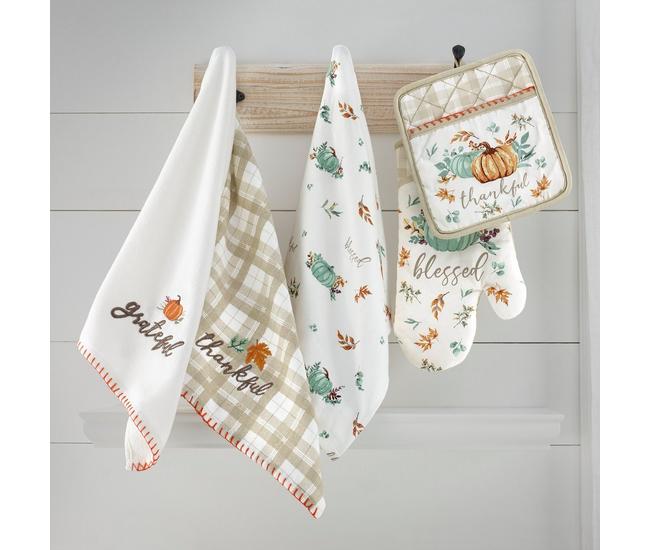 4 Pc Oven Mitt, Pot Holder & 2 Towels Set~ Choice of Thankful OR Pumpkins~  NEW!