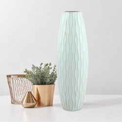 Stonebriar Vintage Textured Medium Blue Tall Wooden Vase