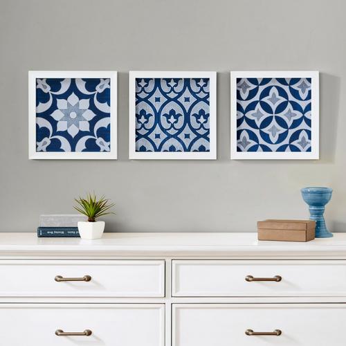 Patterned Tiles Distressed Navy Medallion Wall Decor Set
