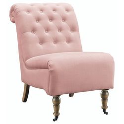 Linon Marsha Washed Linen Roll Back Tufted Chair
