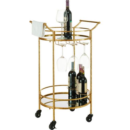 Linon Glover Round Gold Metal Bar Cart