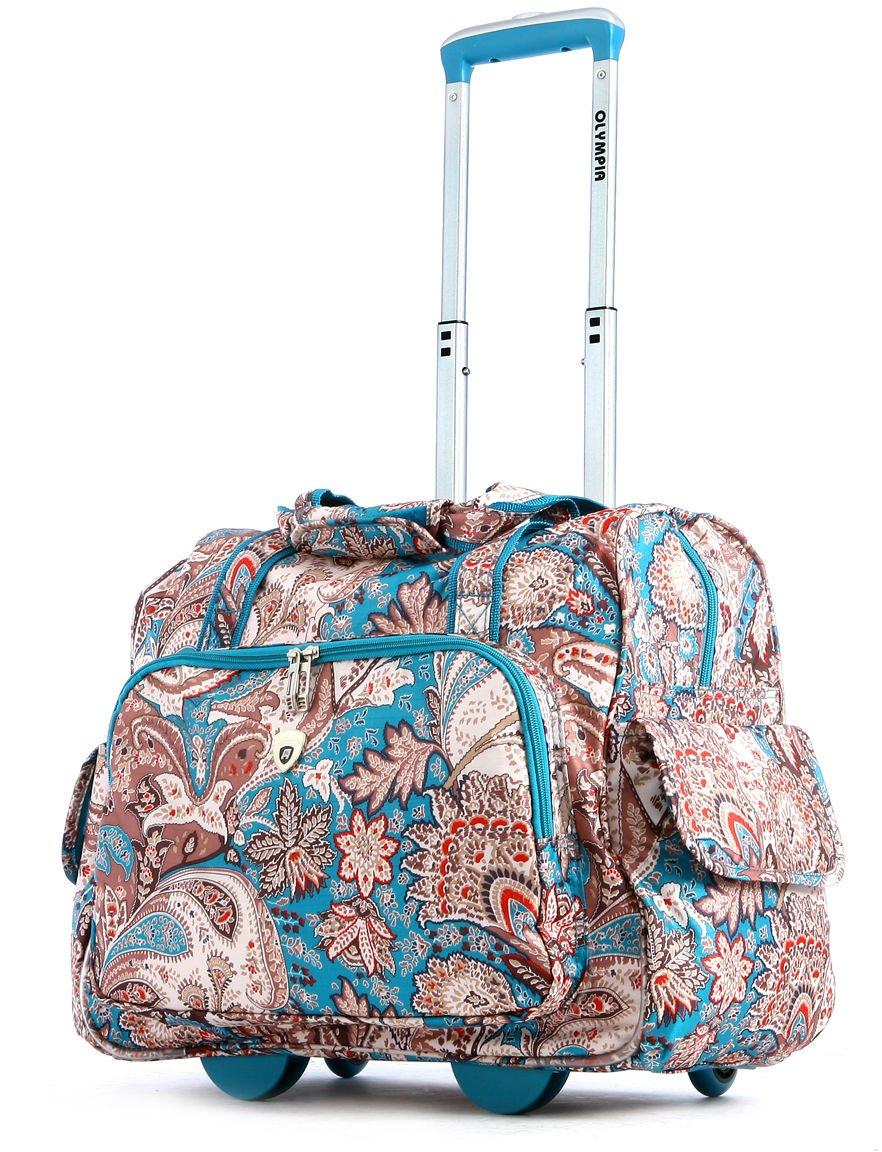 Olympia Luggage Fashion Blue Paisley Rolling Overnighter