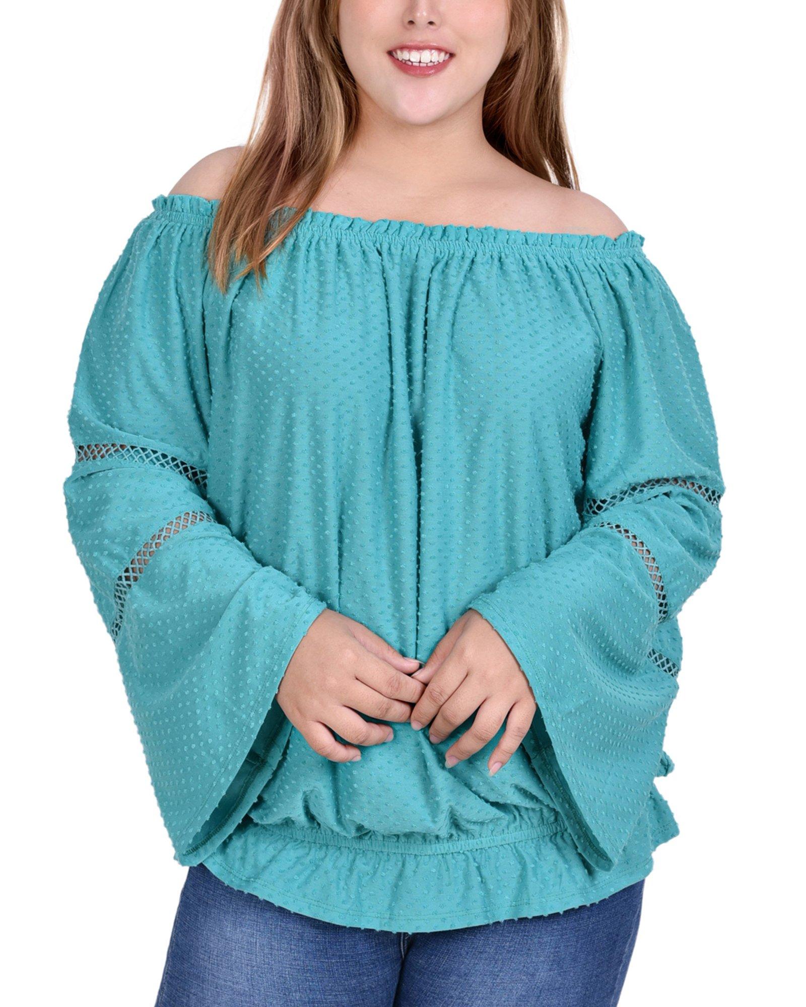 NY Collection Plus Swiss Dot Off The Shoulder Blouse
