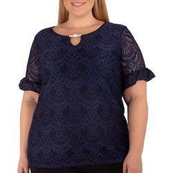 NY Collection Plus Short Ruffle Sleeve Lace Top