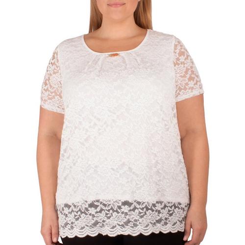 NY Collection Plus Jewel Neck Lace Top