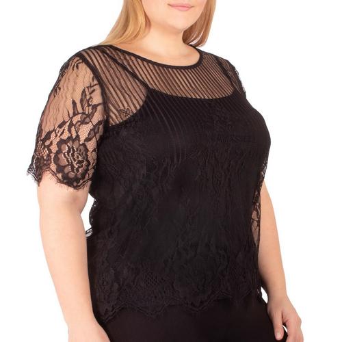 NY Collection Plus Jewel Neck Lace Top with